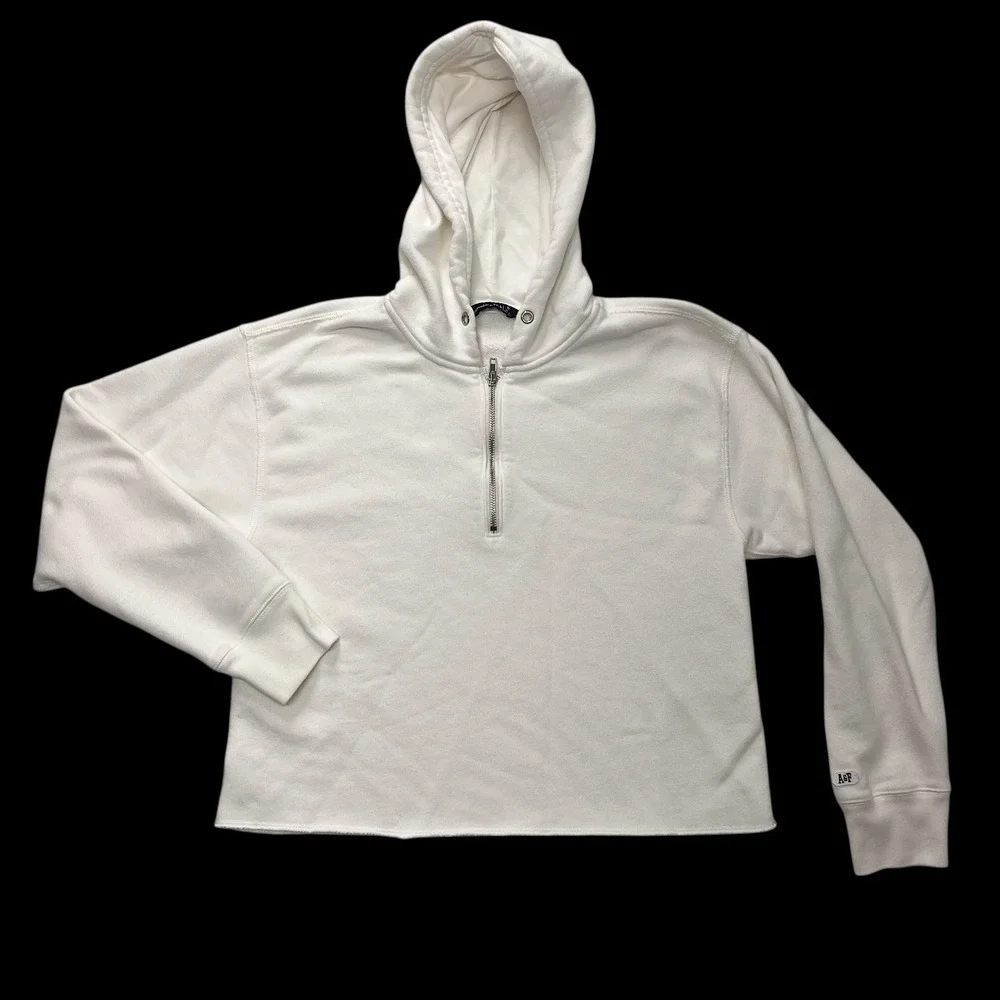 Abercrombie & Fitch Y2K Quarter Zip Jacket Cozy White Women's Medium Long Sleeve - Picture 1 of 10